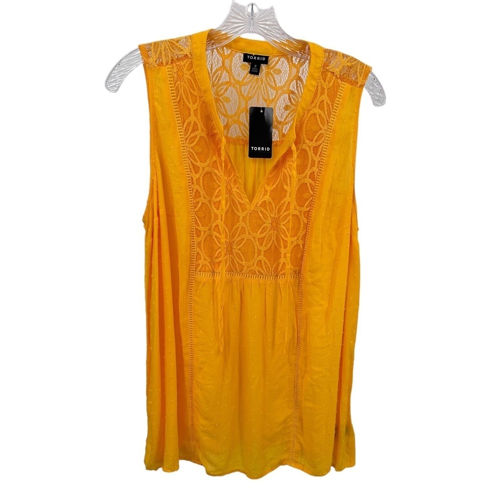 Torrid Women Yellow Swiss Dot Lace Trim Sleeveless Blouse Top Sz 0 L 12 17174644